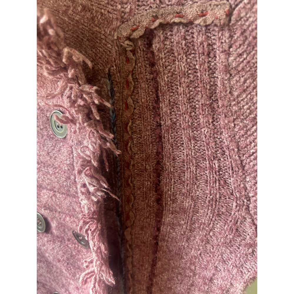 Cottage-core Fall fringe knit purple pink sweater jacket small - Picture 4 of 9